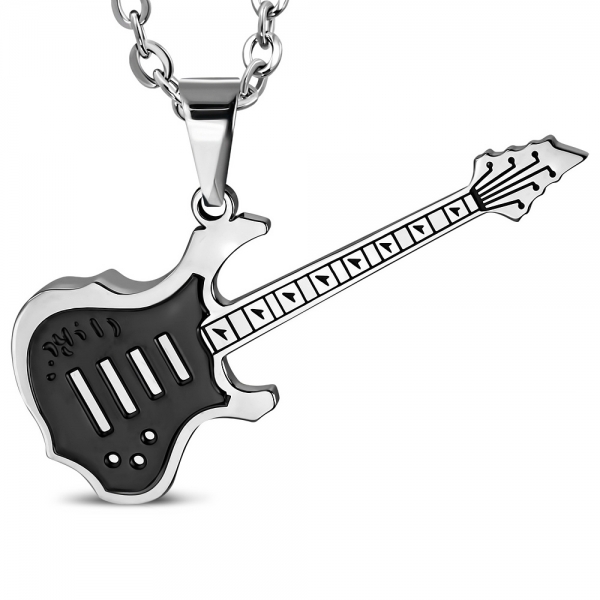 Pandant inox chitara electrica argintiu cu negru [2]